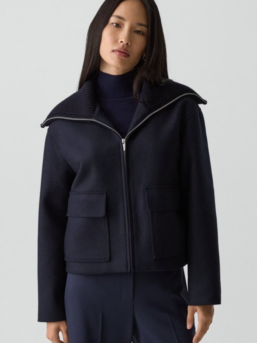 Theory Wing Collar Jacket in Circle Wool Navy Size Medium Everyday Jacket